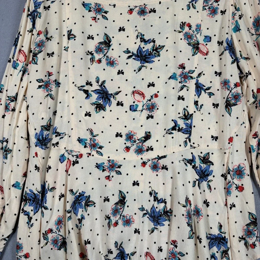 Lola P Womens Floral Polka‎ Dot Button Down Shirt Small High Low Boho Cottage